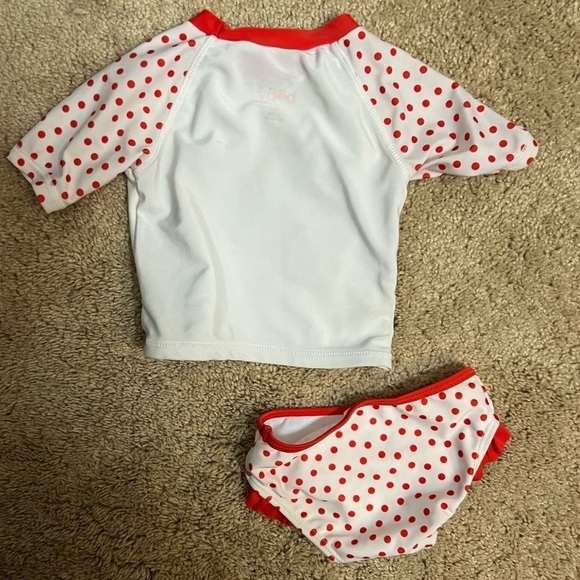 Disney Baby Red and White Polka Dot Minnie Mouse Rash Guard Swimsuit 6-9 Months - Picture 2 of 6